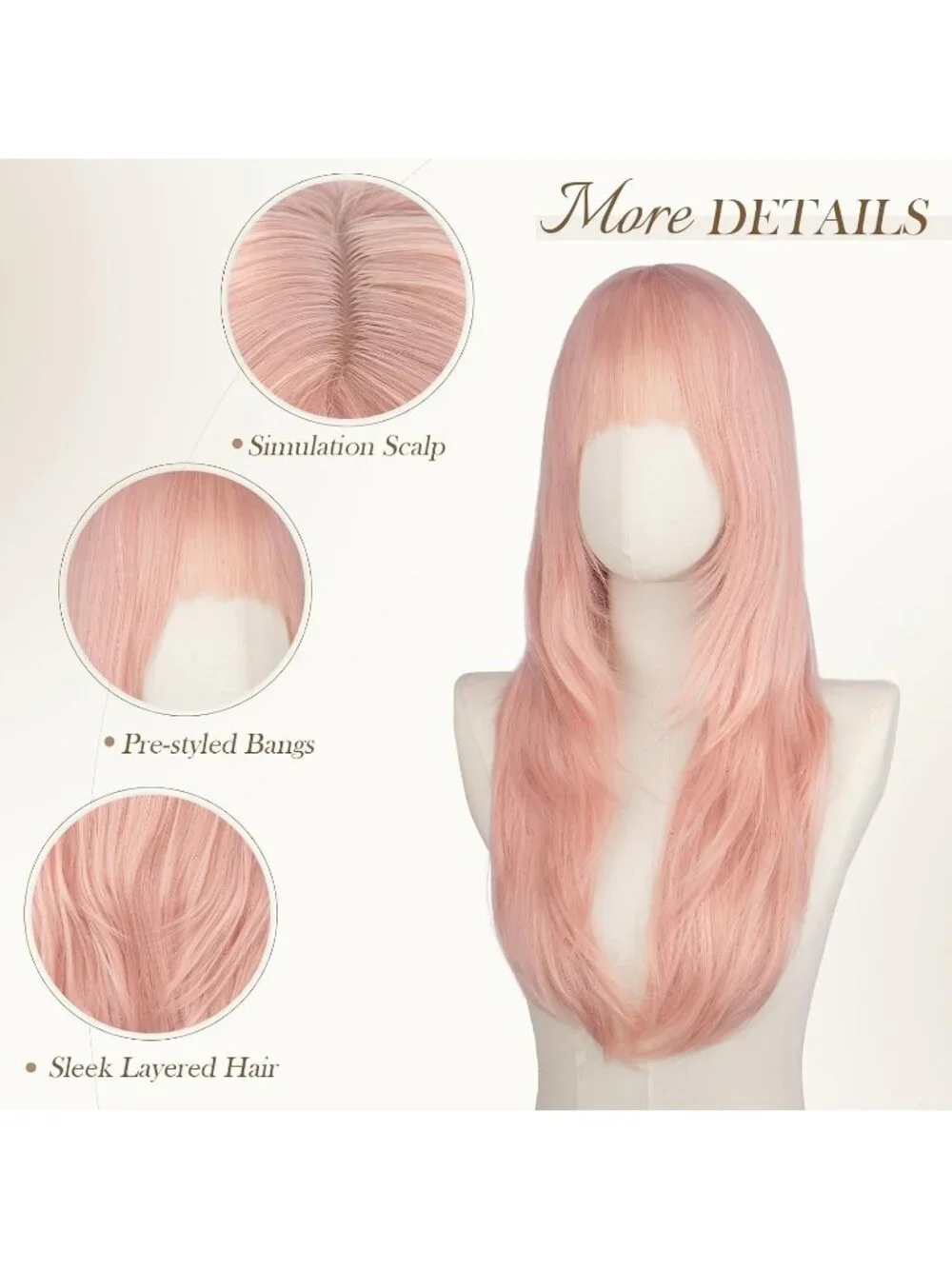 Women's Pink Blonde 24 Inch Natural Synthetic Long Straight Sleek Layered Wigs